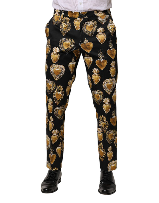 Pantalones con estampado del Sagrado Corazón en negro y dorado