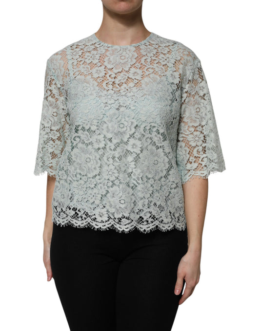Blusa de algodón con encaje floral verde menta