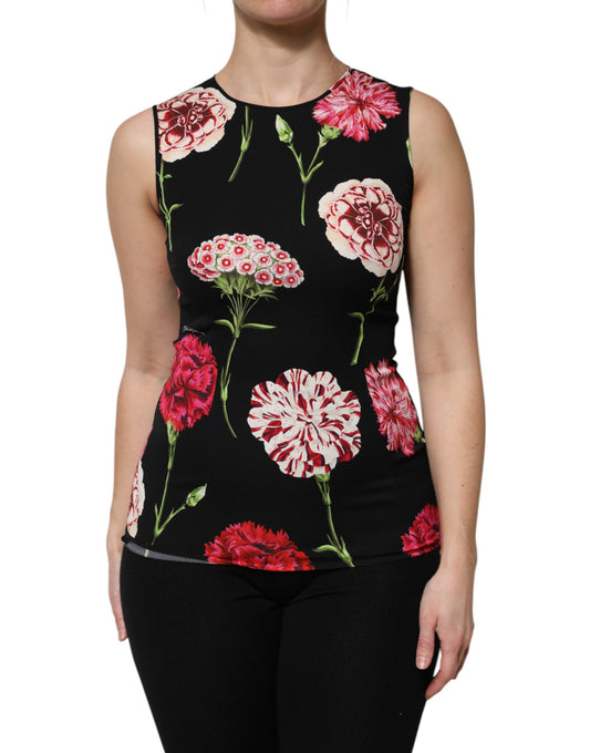 Blusa sin mangas con estampado floral negro