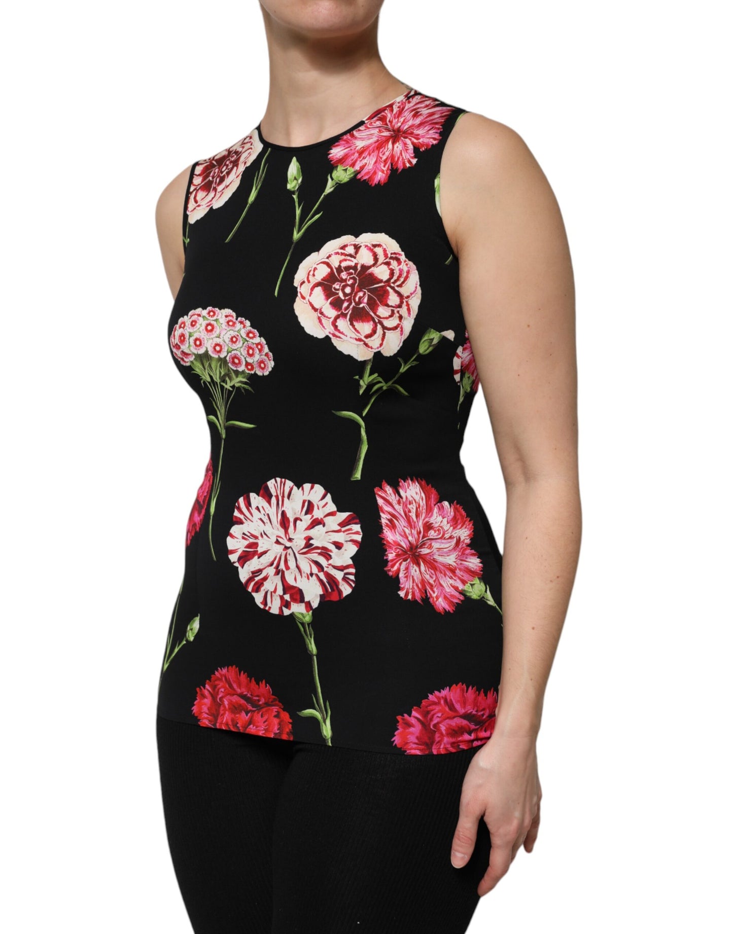 Blusa sin mangas con estampado floral negro