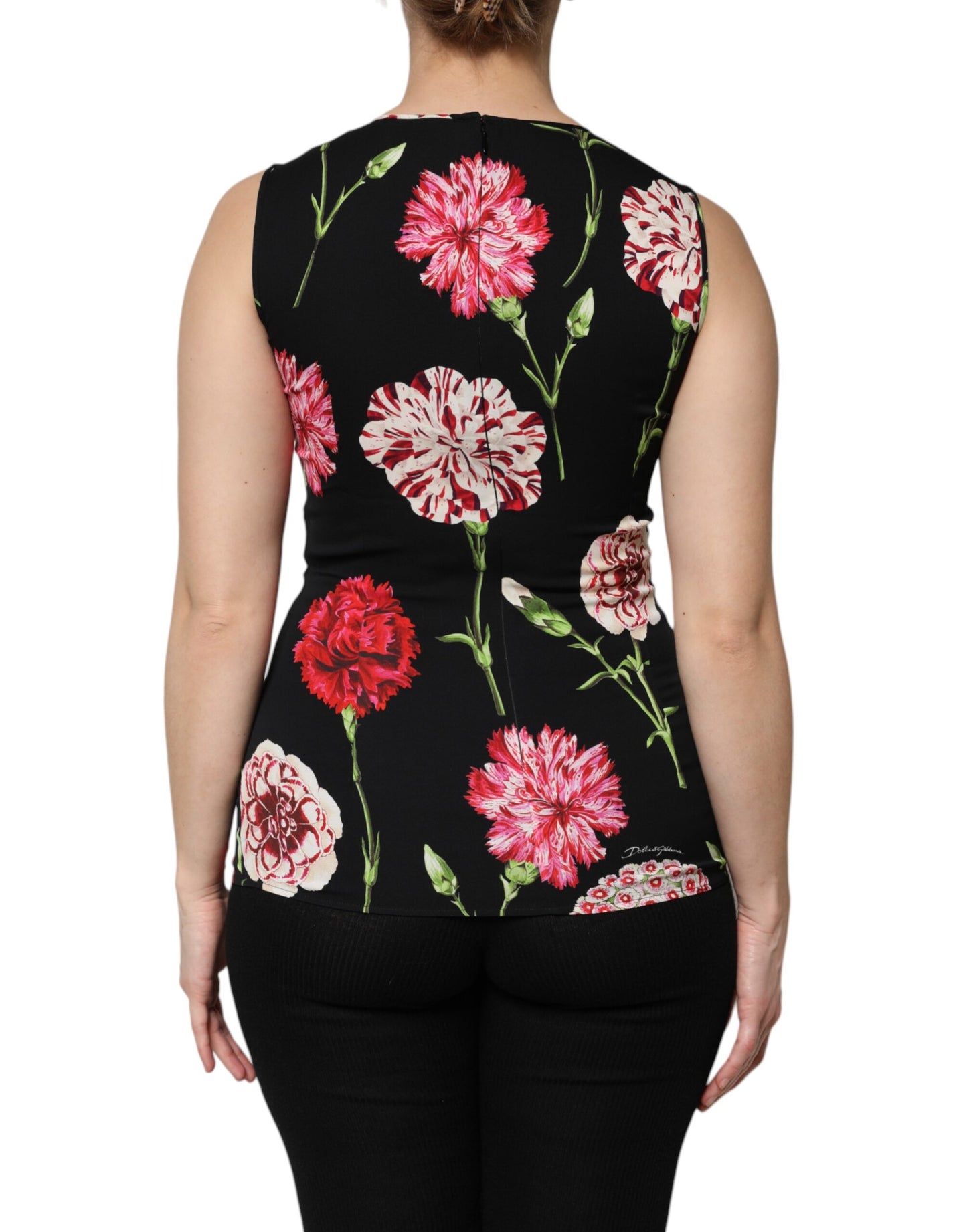 Blusa sin mangas con estampado floral negro