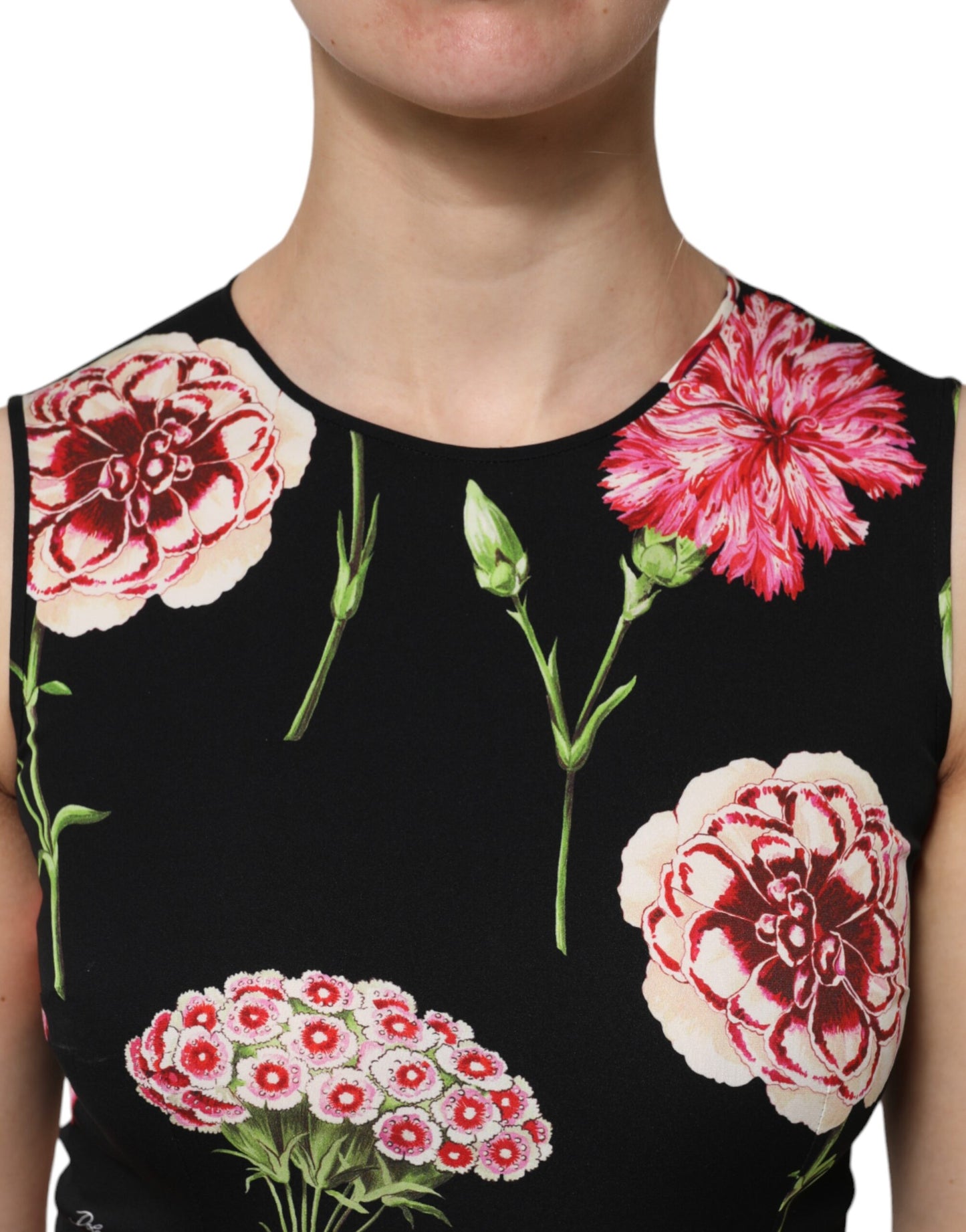 Blusa sin mangas con estampado floral negro