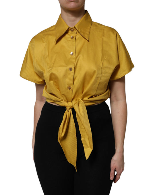 Blusa de manga corta con cuello mostaza