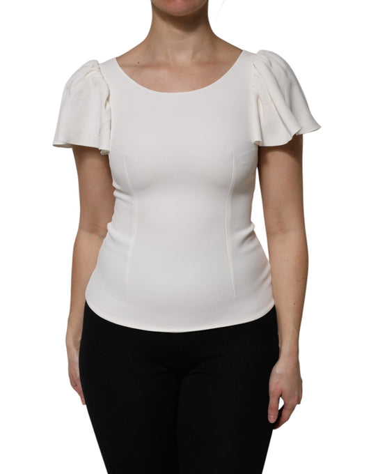 Top de viscosa blanca con cuello redondo y mangas cortas