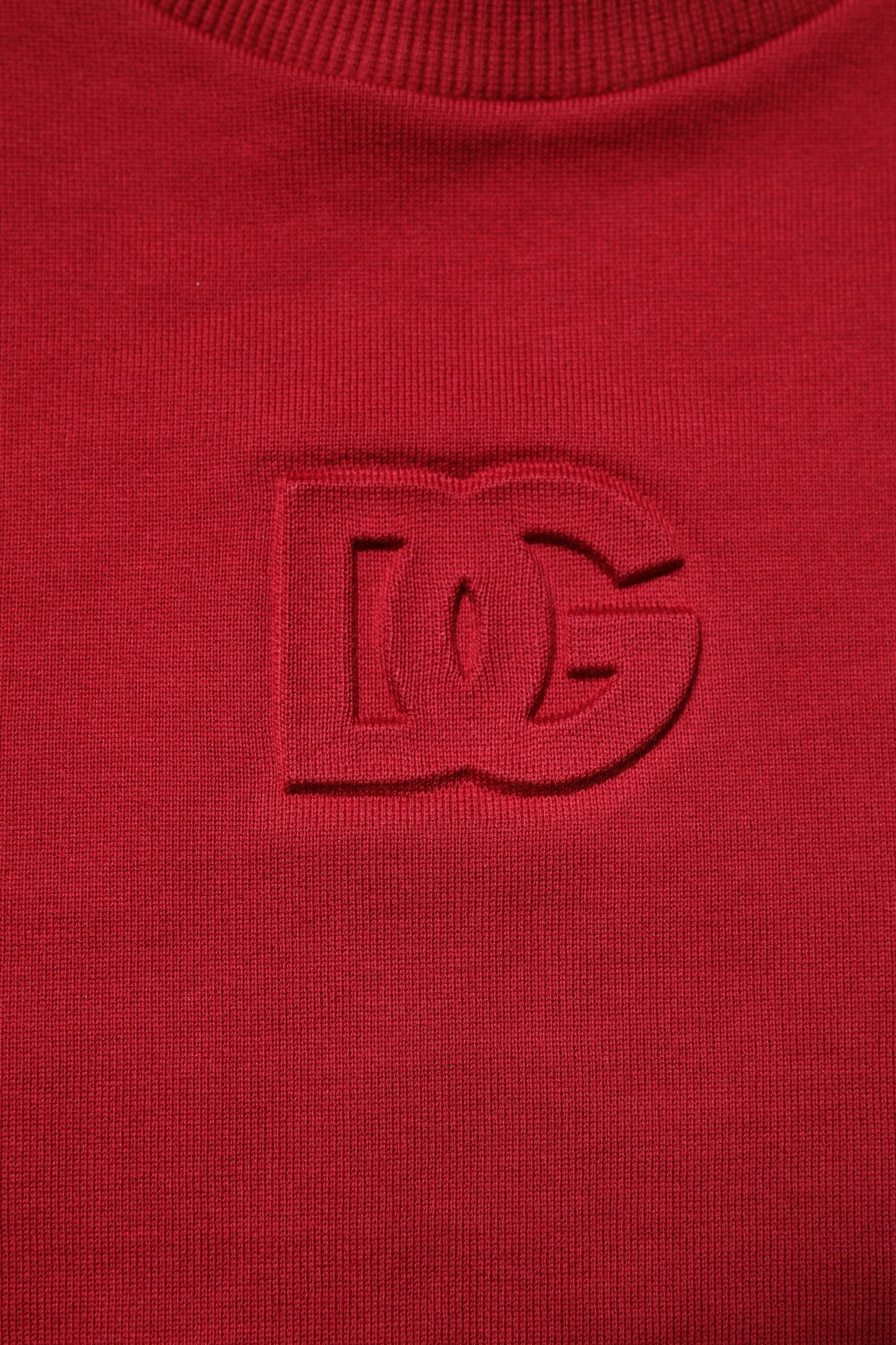 Red Embossed Logo Cotton Crew Neck Sweater