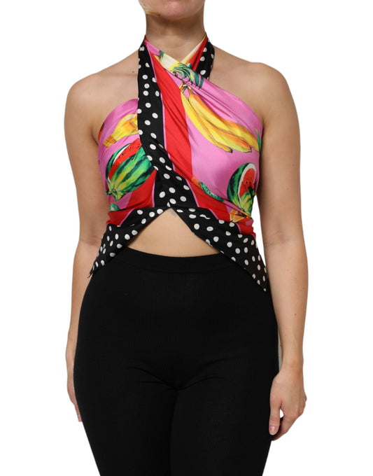 Top corto de fiesta de noche con cuello halter multicolor