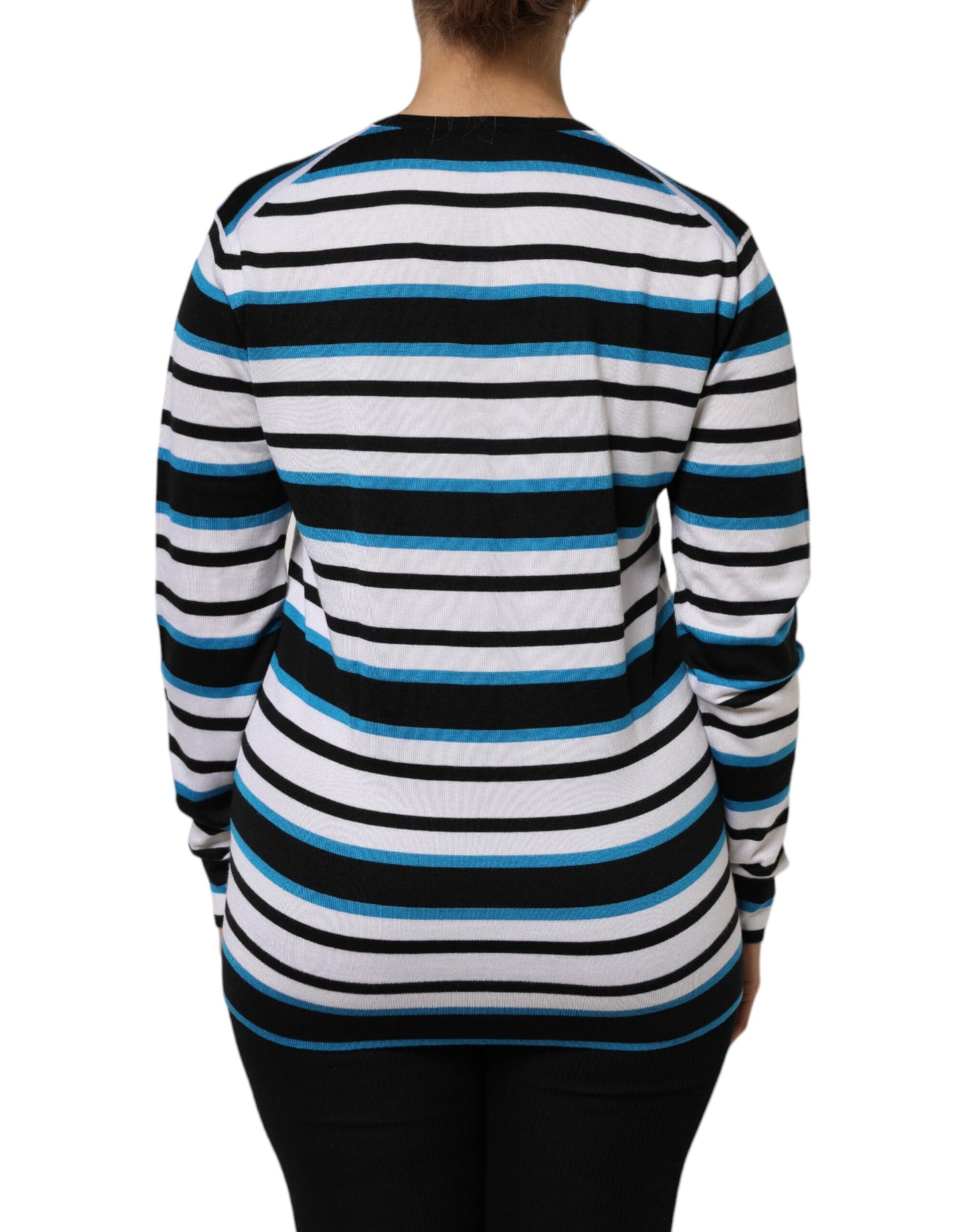 Top de manga larga con cuello en V y rayas multicolor