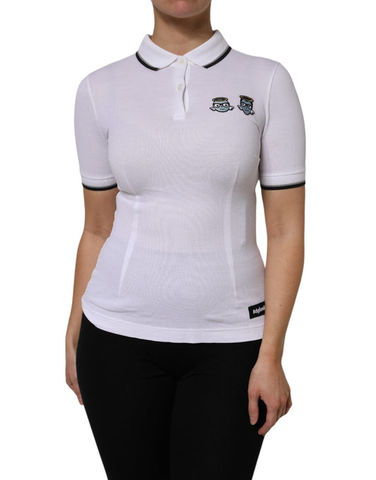 Polo de algodón blanco de manga corta con cuello