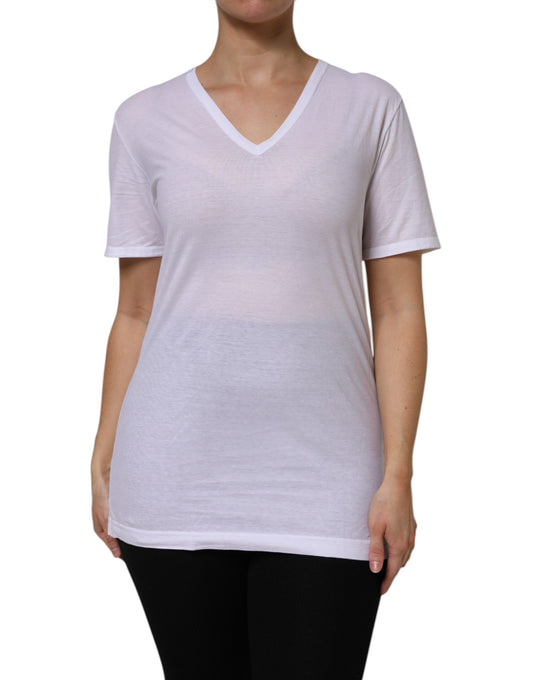 Camiseta blanca de algodón con cuello en V y mangas cortas