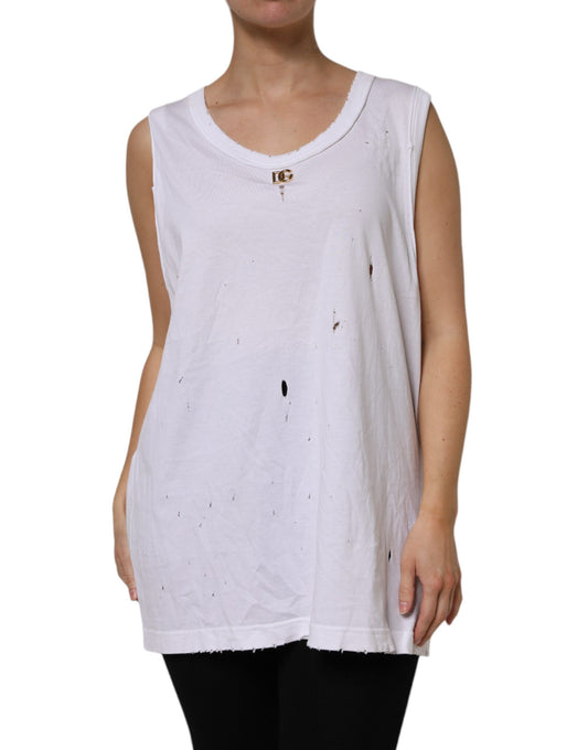 Camiseta sin mangas de algodón blanco con cuello redondo