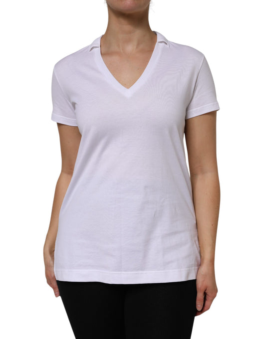 Camiseta blanca de algodón con cuello en V y manga corta