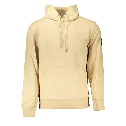 Sudadera con capucha de algodón cepillado beige con bolsillo central