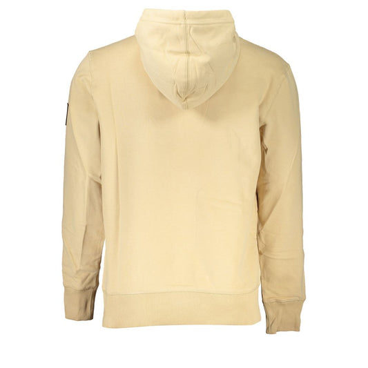 Sudadera con capucha de algodón cepillado beige con bolsillo central