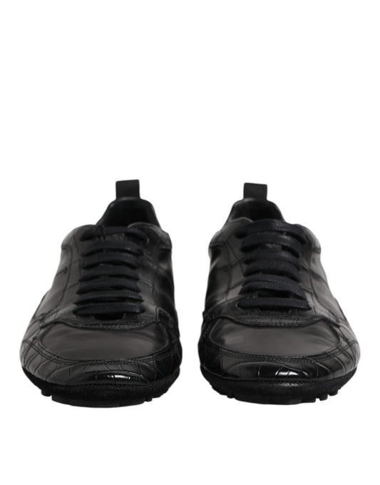 Baskets basses en cuir exotique noir