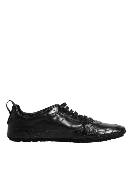 Baskets basses en cuir exotique noir