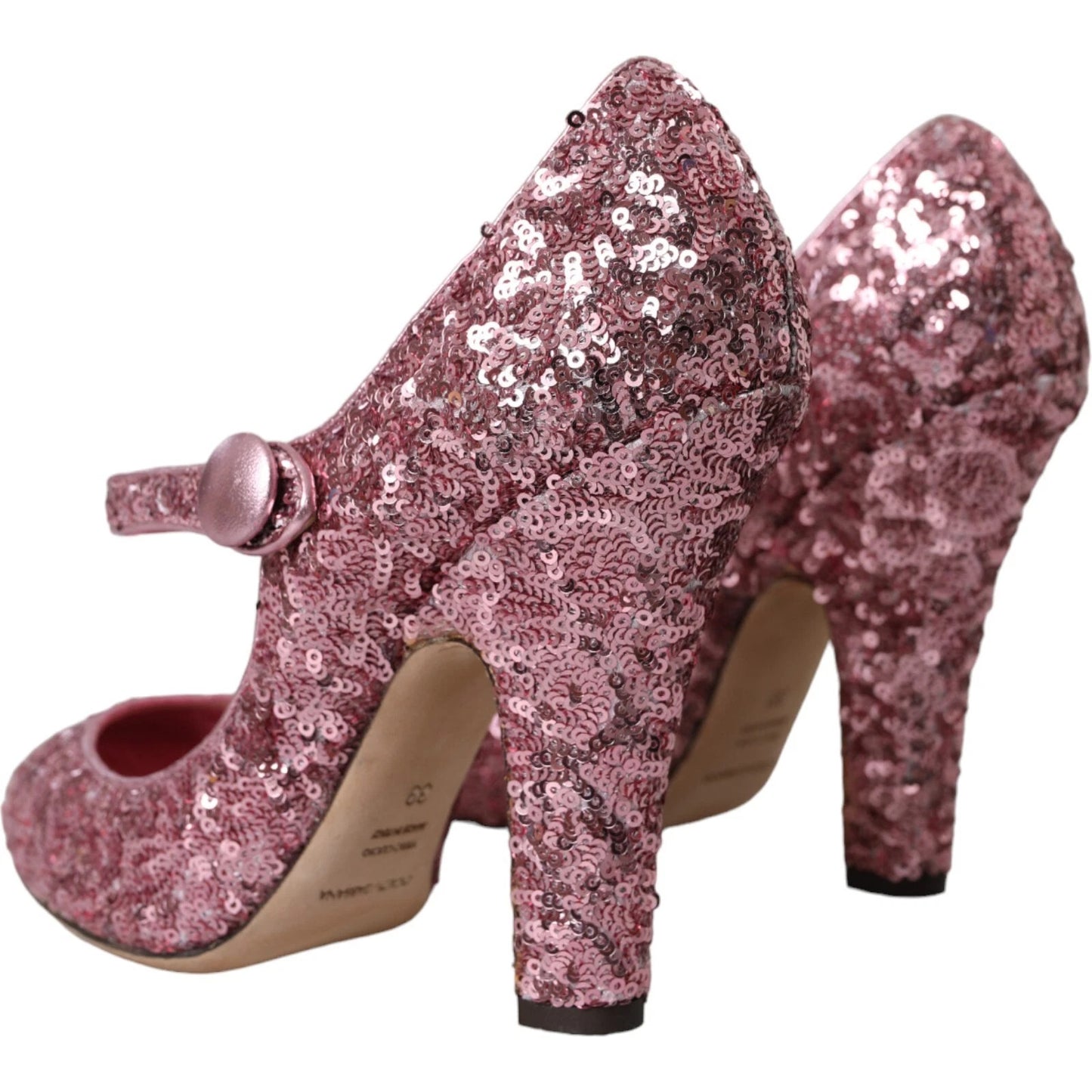 Zapatos de tacón alto Mary Jane con lentejuelas rosas
