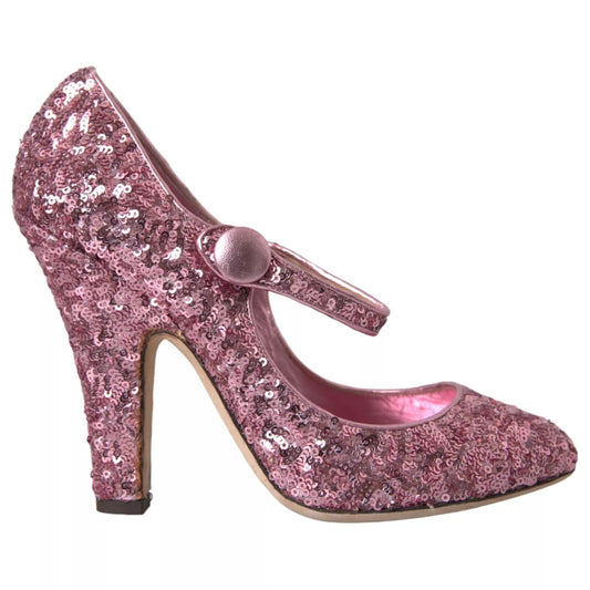 Zapatos de tacón alto Mary Jane con lentejuelas rosas
