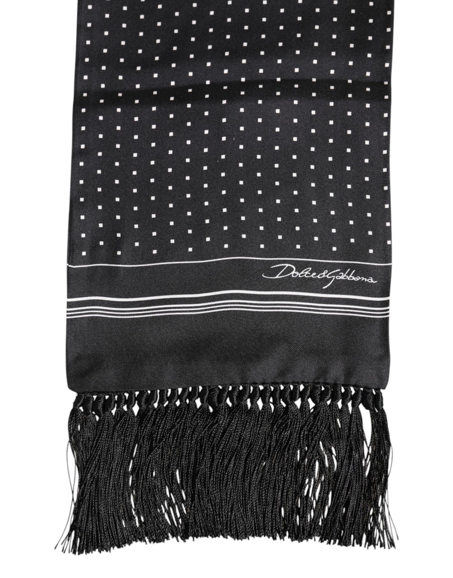 Foulard à franges à pois noirs et blancs