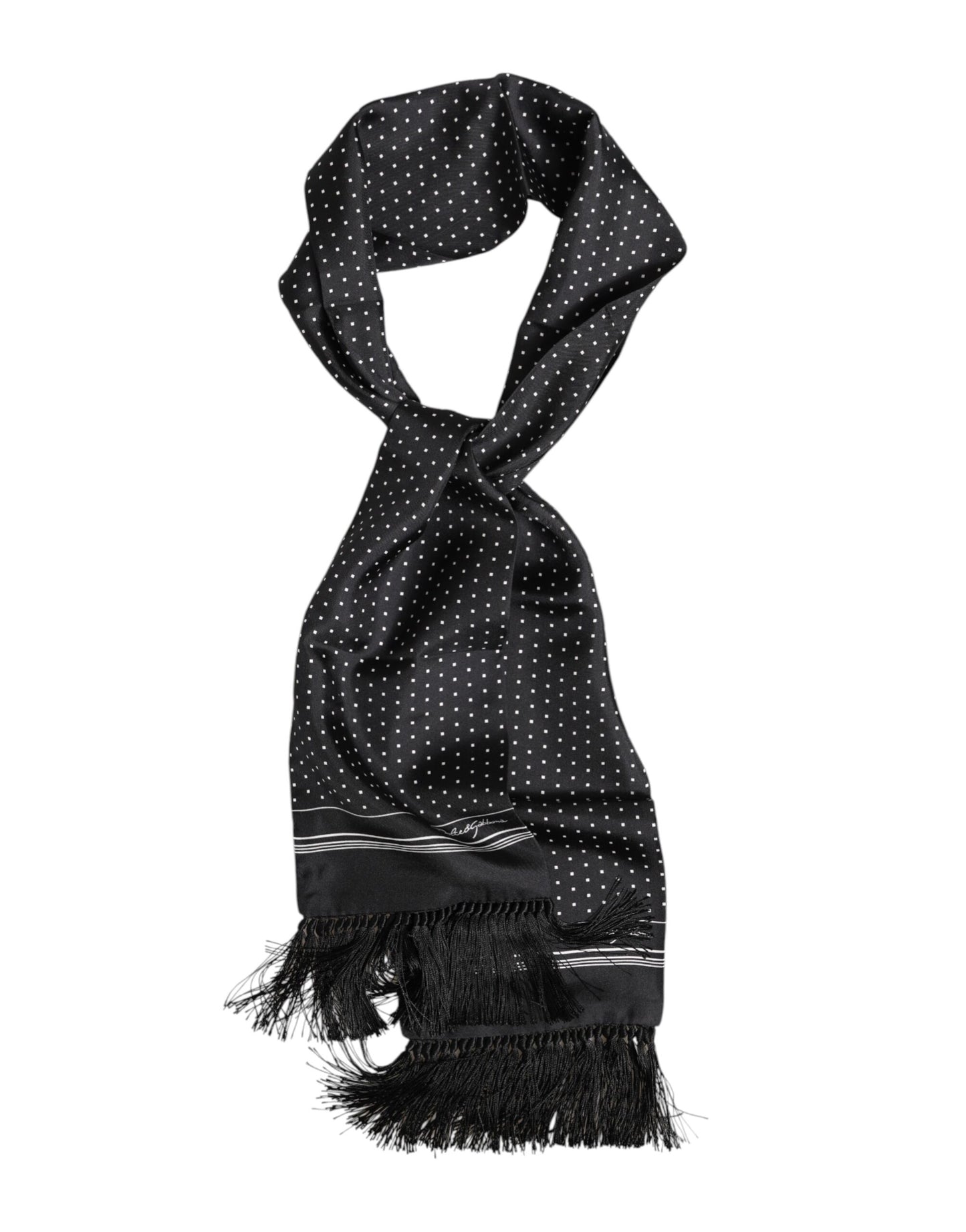 Foulard à franges à pois noirs et blancs