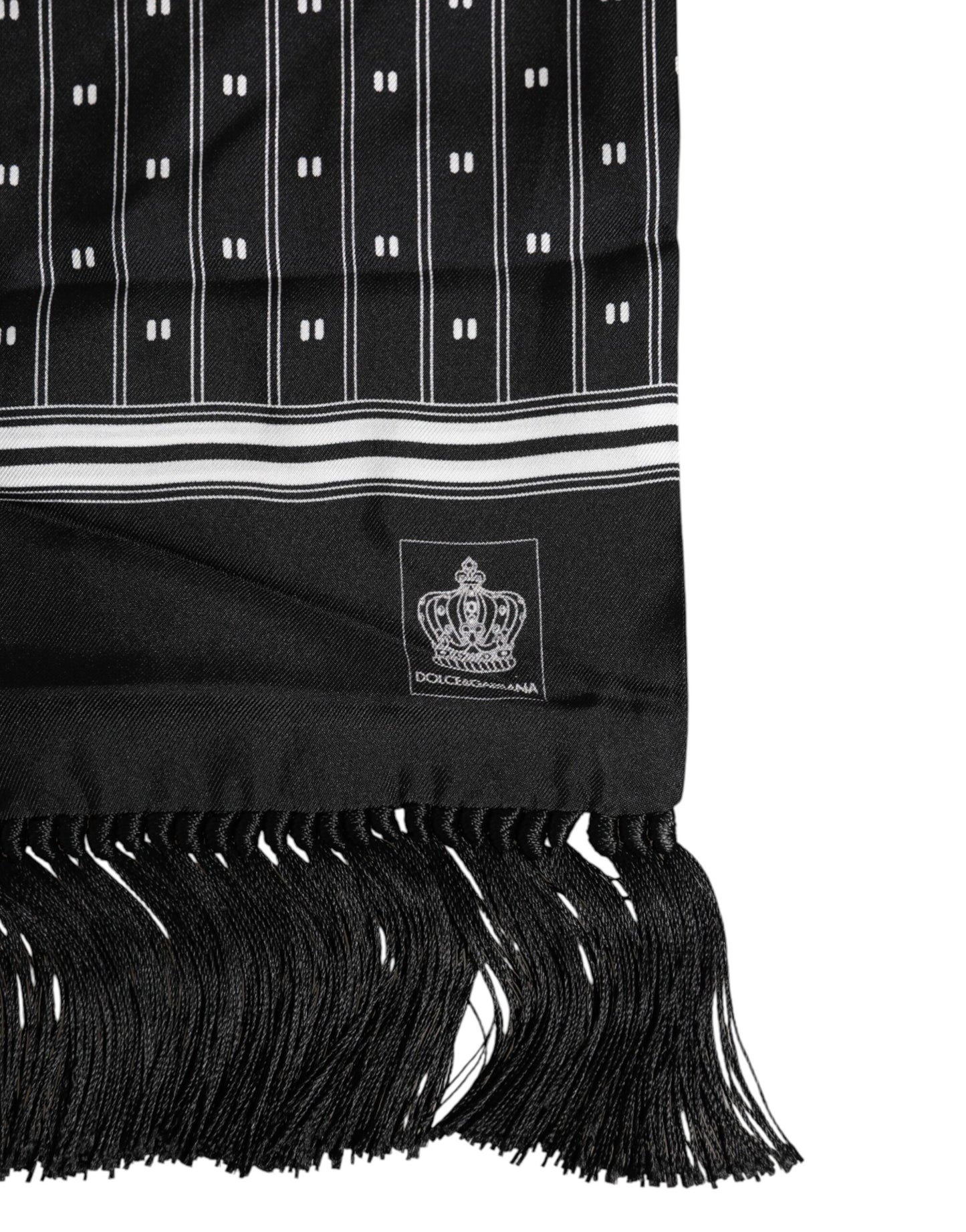 Foulard homme en soie noire à franges imprimées