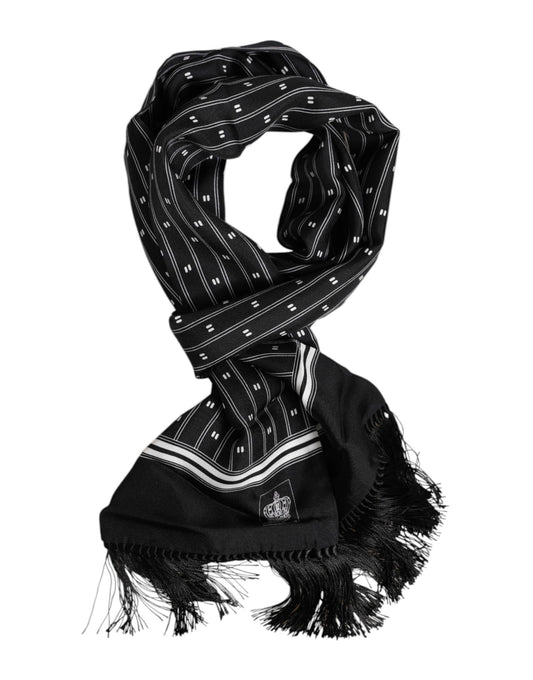 Foulard homme en soie noire à franges imprimées