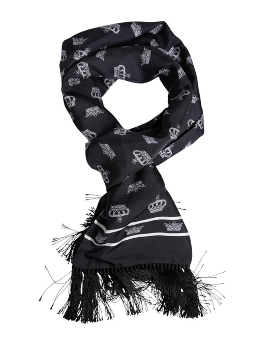 Foulard homme en soie noire à franges