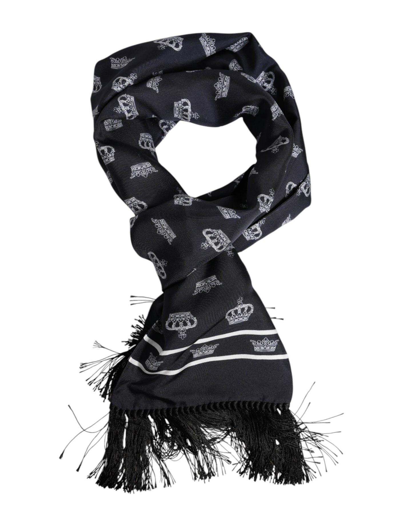 Foulard homme en soie noire à franges