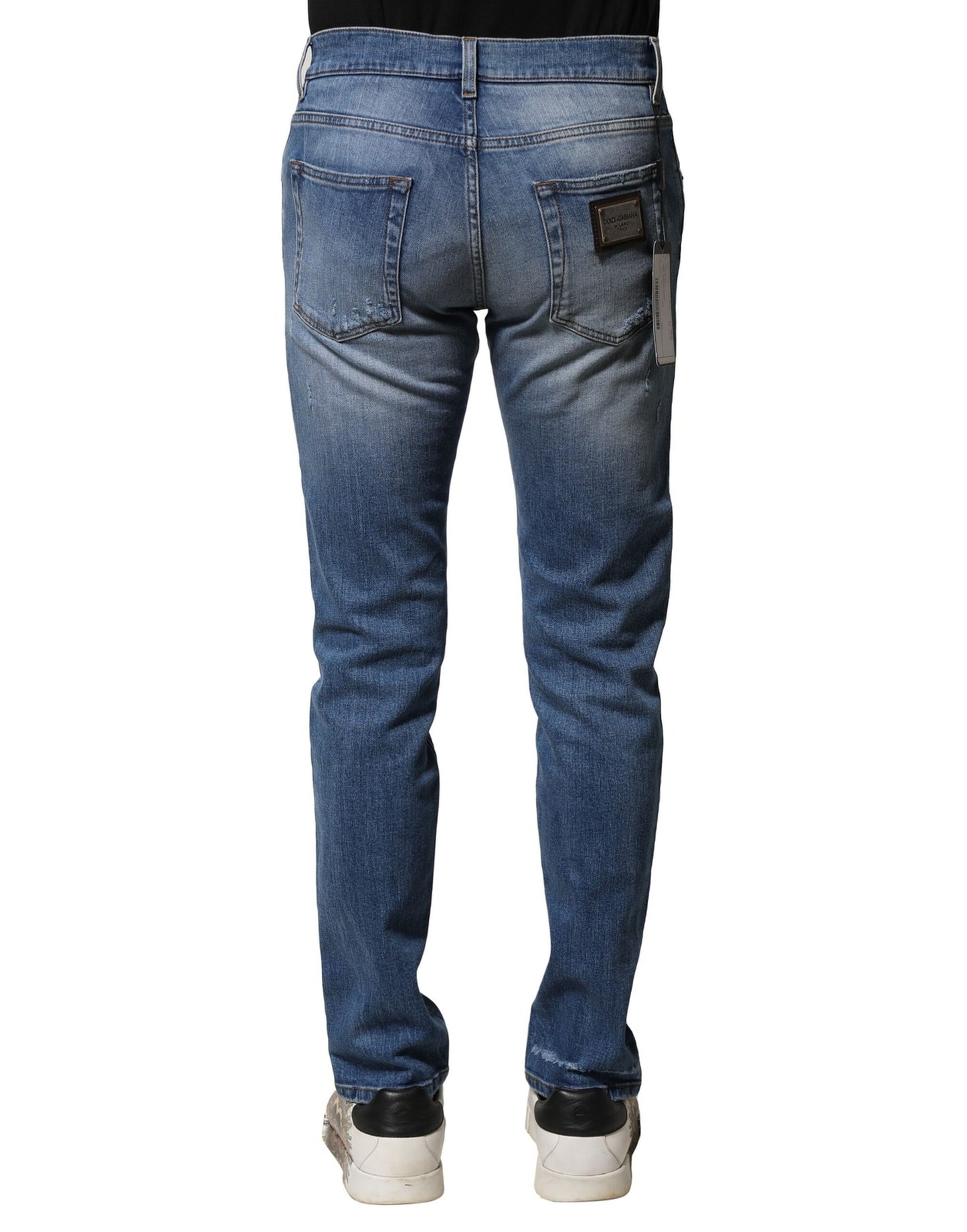 Vaqueros ajustados de algodón lavado azul para hombre