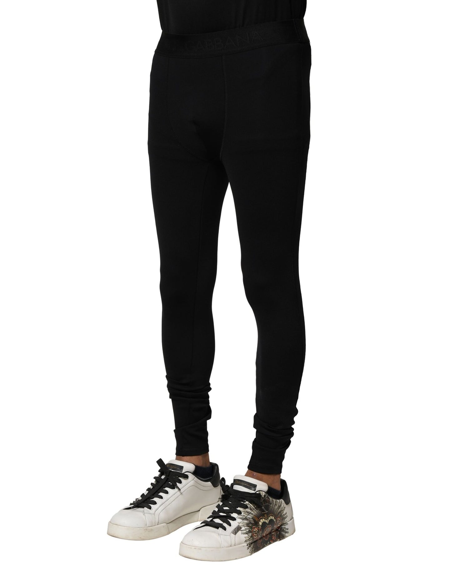 Leggings negros de nailon elástico con logotipo para hombre
