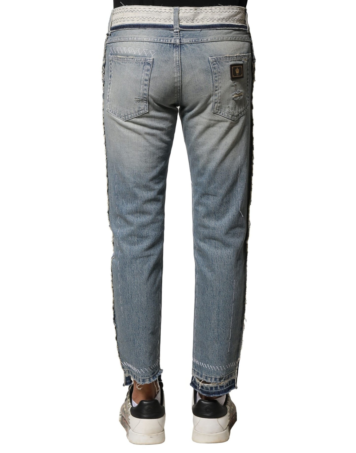 Vaqueros rectos deshilachados de color azul claro para hombre