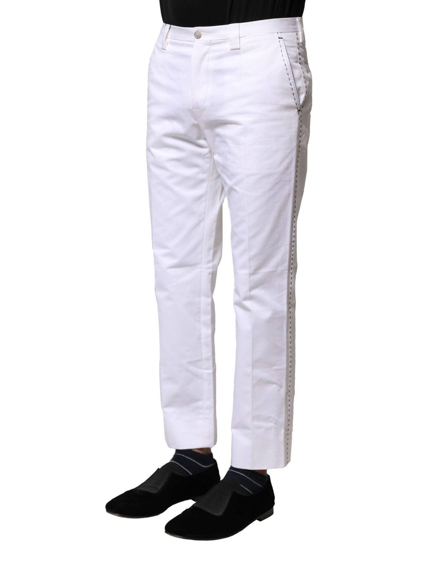 Pantalones rectos de algodón blanco con logo para hombre