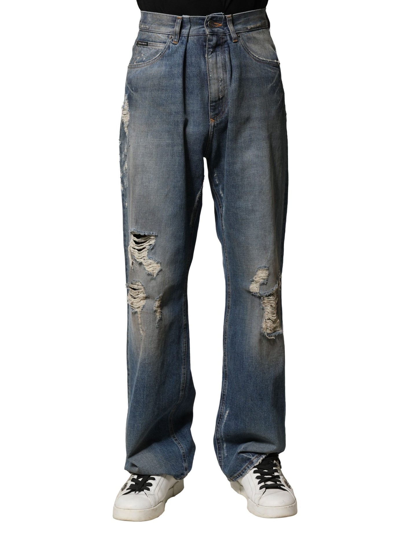 Vaqueros de algodón azul desgastados para hombre