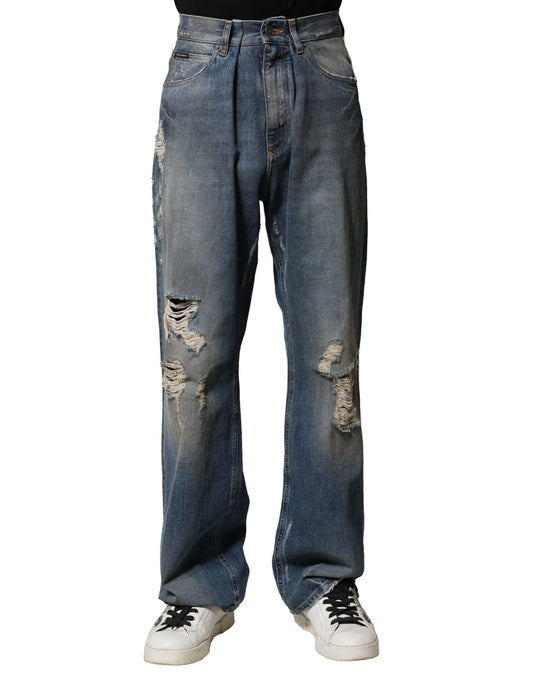 Vaqueros de algodón azul desgastados para hombre