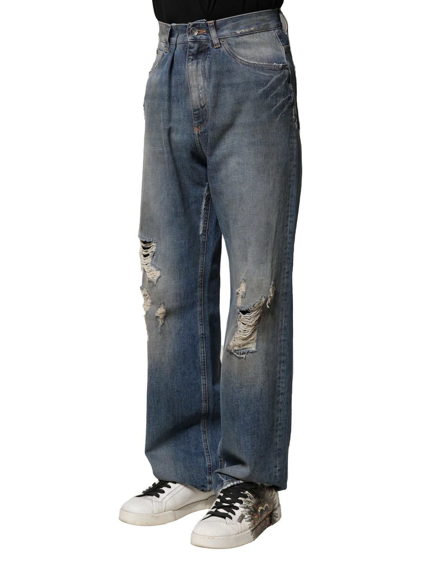 Vaqueros de algodón azul desgastados para hombre