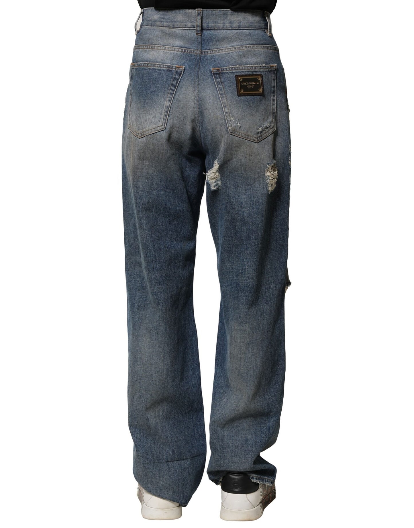 Vaqueros de algodón azul desgastados para hombre