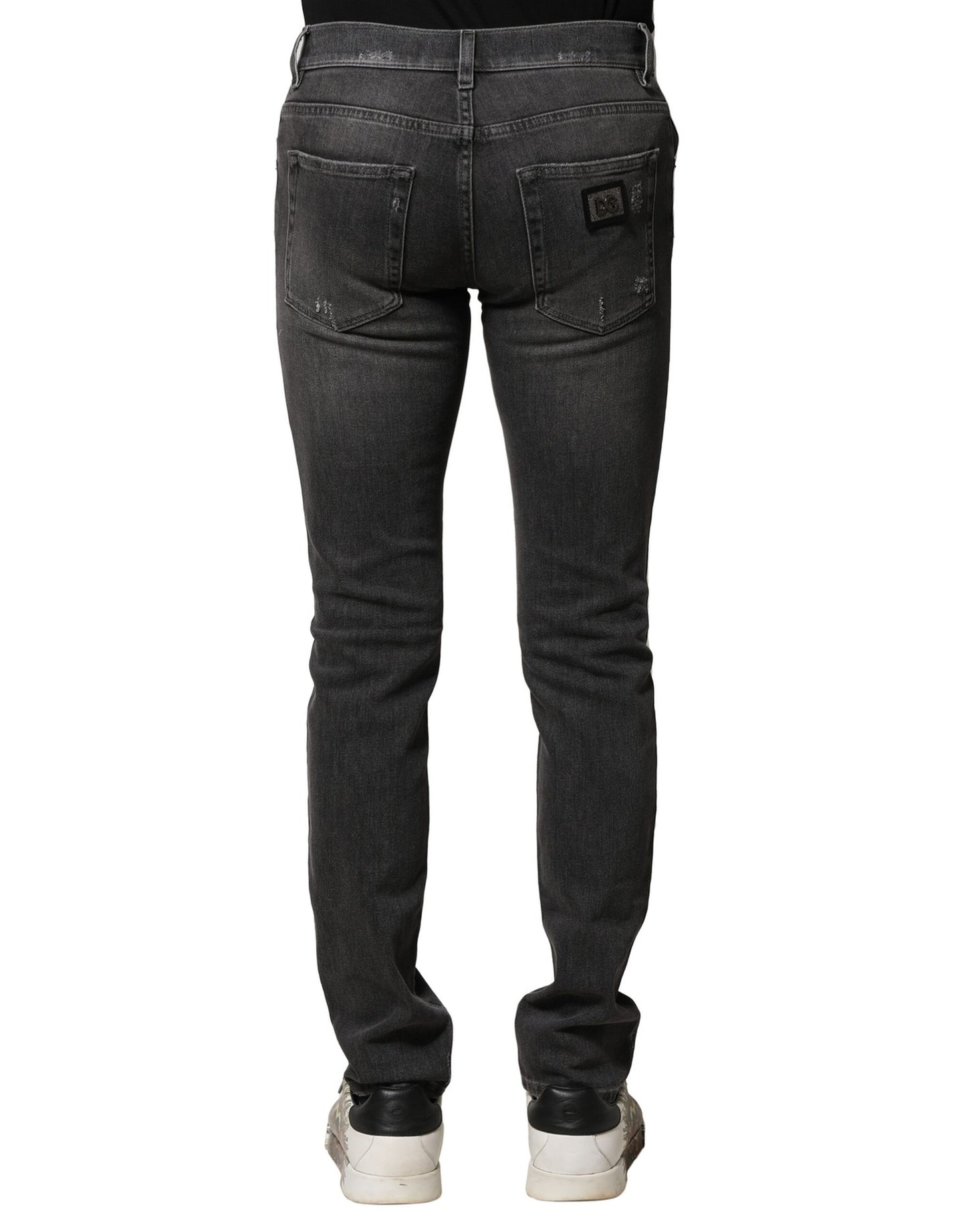 Jean slim en denim noir délavé et usé