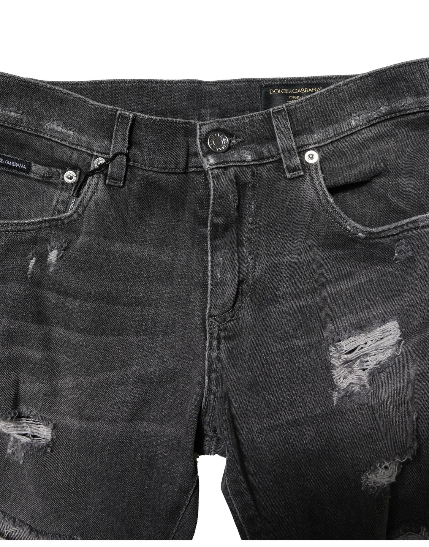 Jean slim en denim noir délavé et usé