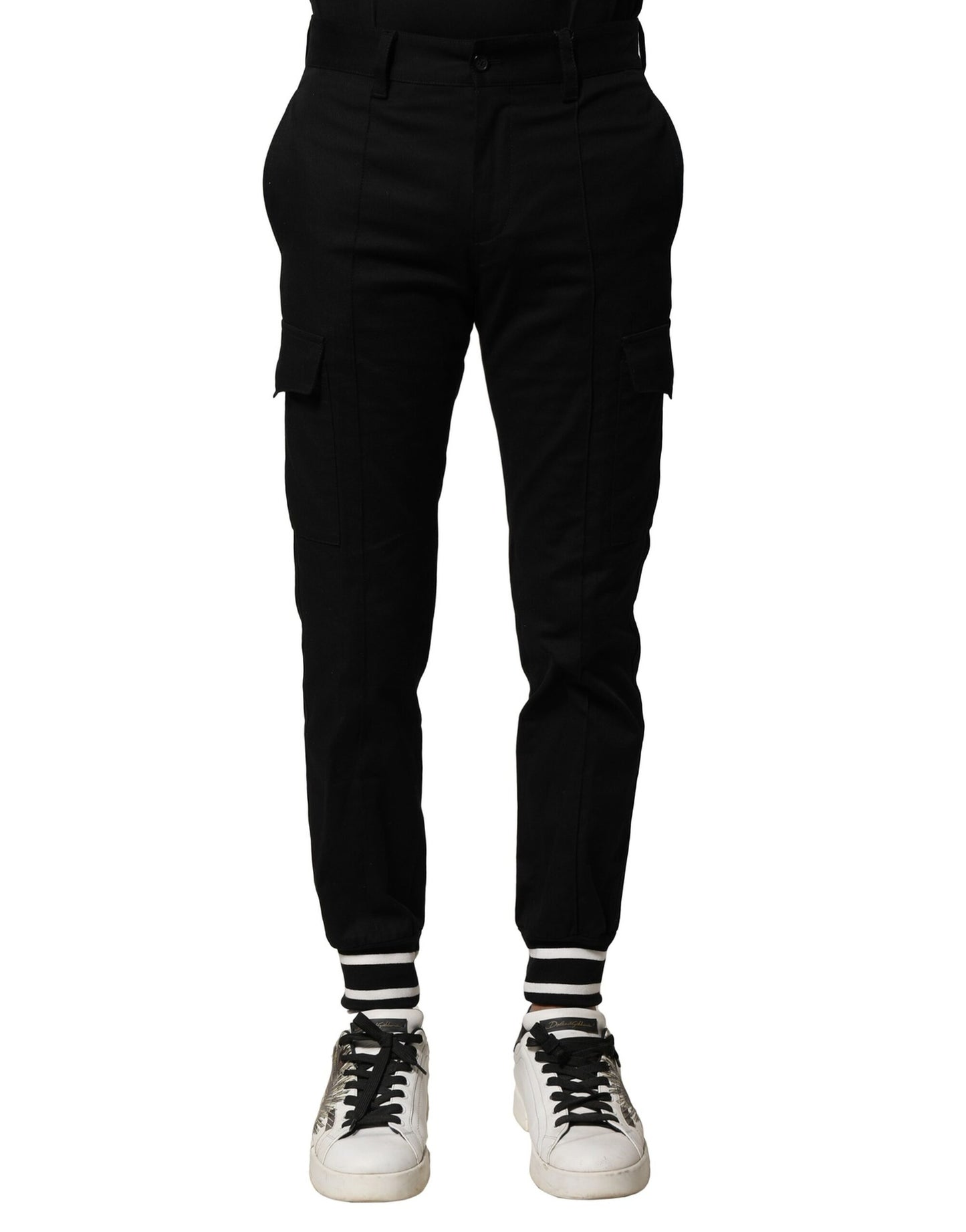 Pantalones cargo negros de algodón para hombre