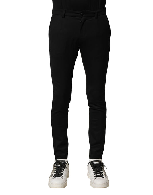 Pantalones ajustados de cintura media de lana negra para hombre