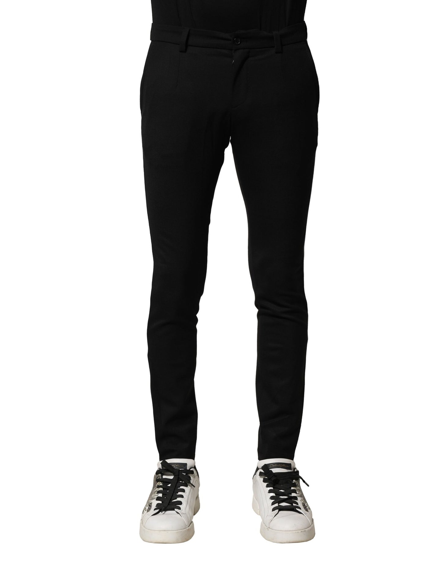 Pantalones ajustados de cintura media de lana negra para hombre