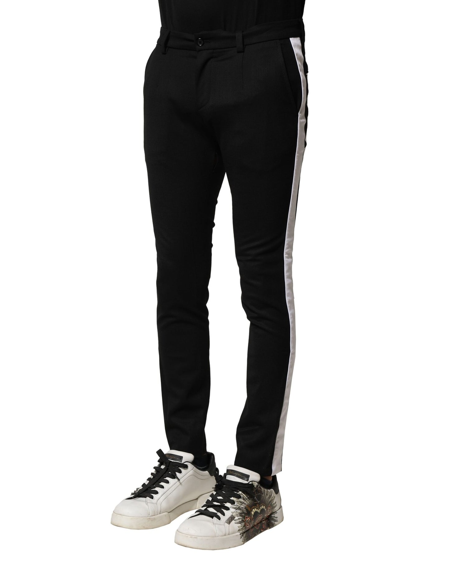 Pantalones ajustados de cintura media de lana negra para hombre