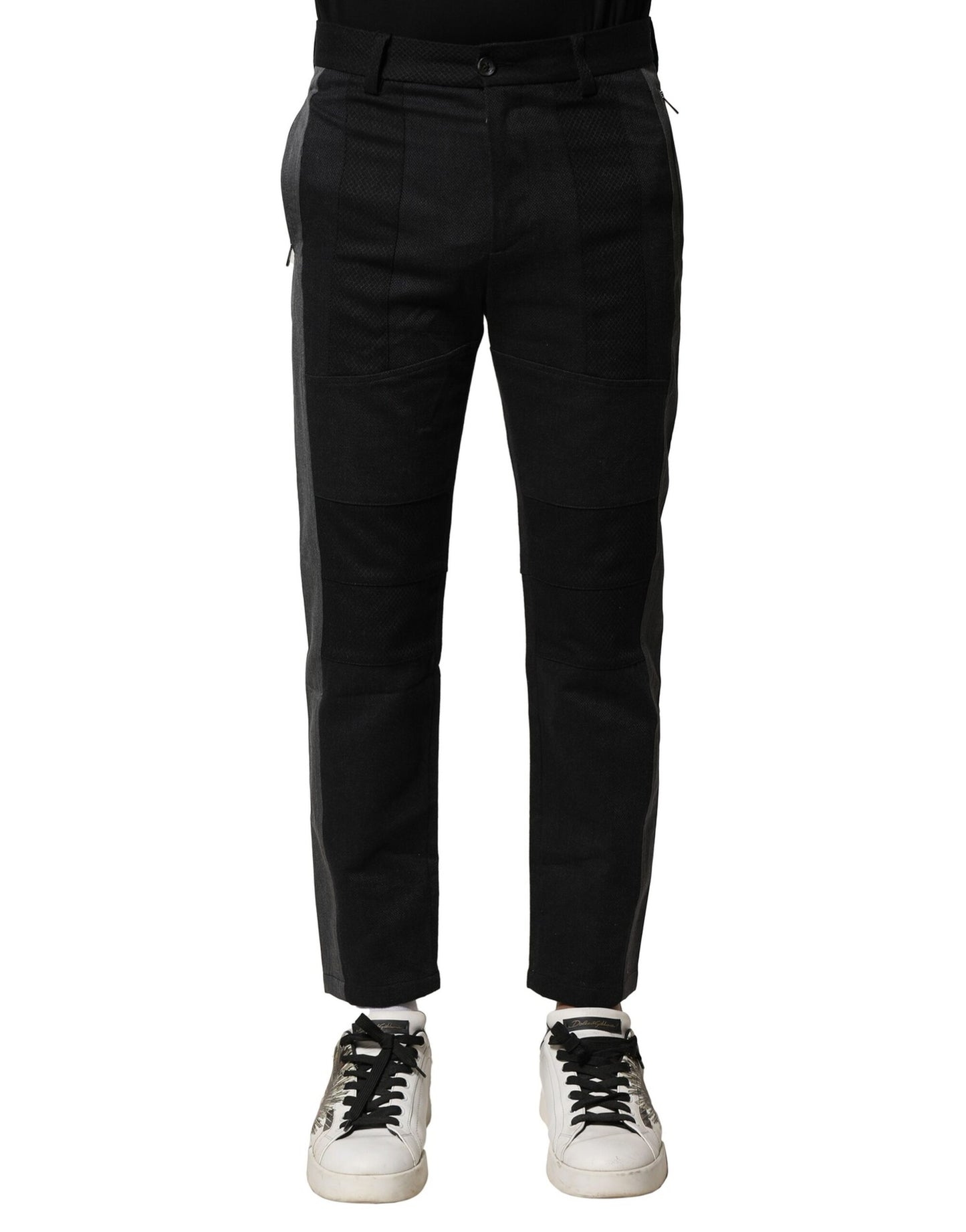 Pantalones cónicos de algodón gris y negro para hombre
