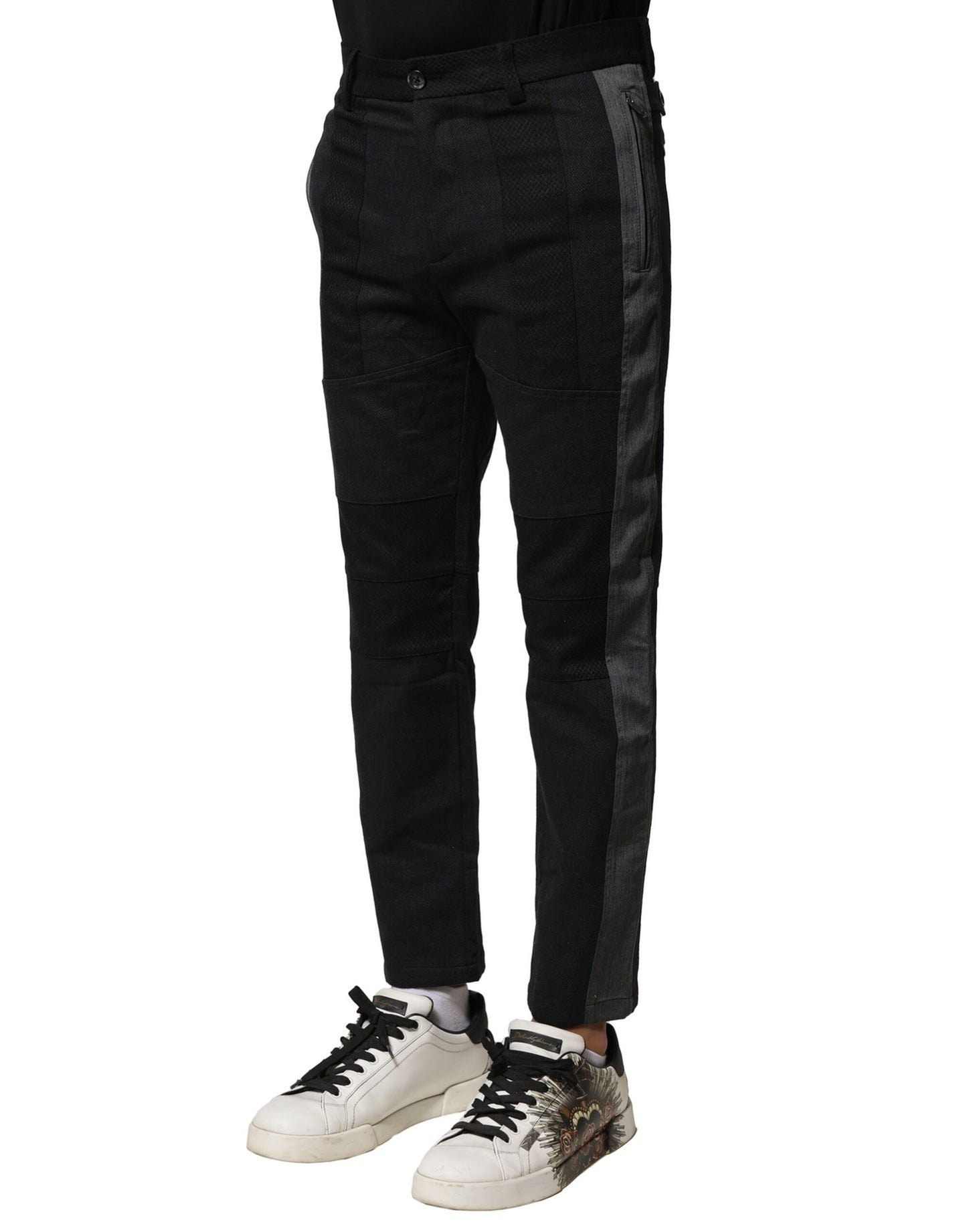 Pantalones cónicos de algodón gris y negro para hombre