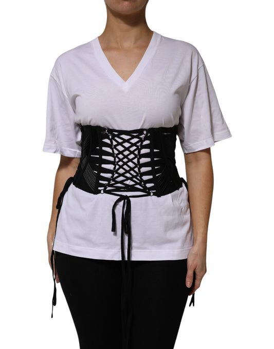 Ceinture corset à lacets en coton noir