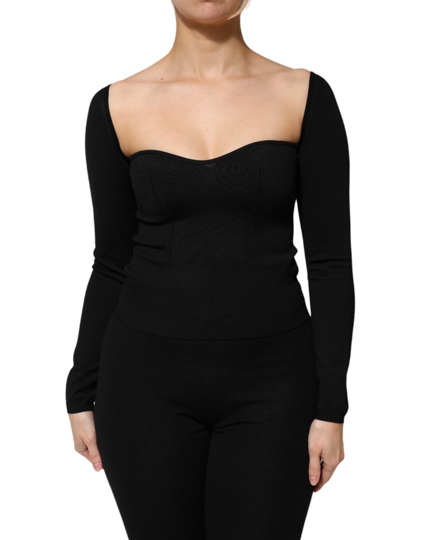 Blusa de manga larga de viscosa negra