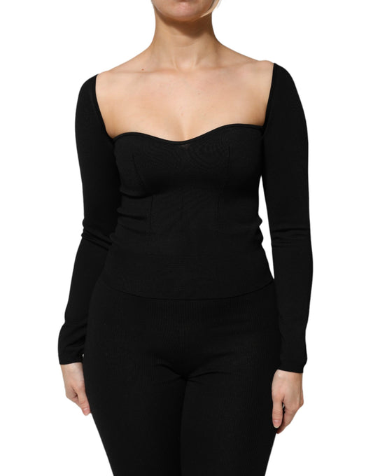 Blusa de manga larga de viscosa negra