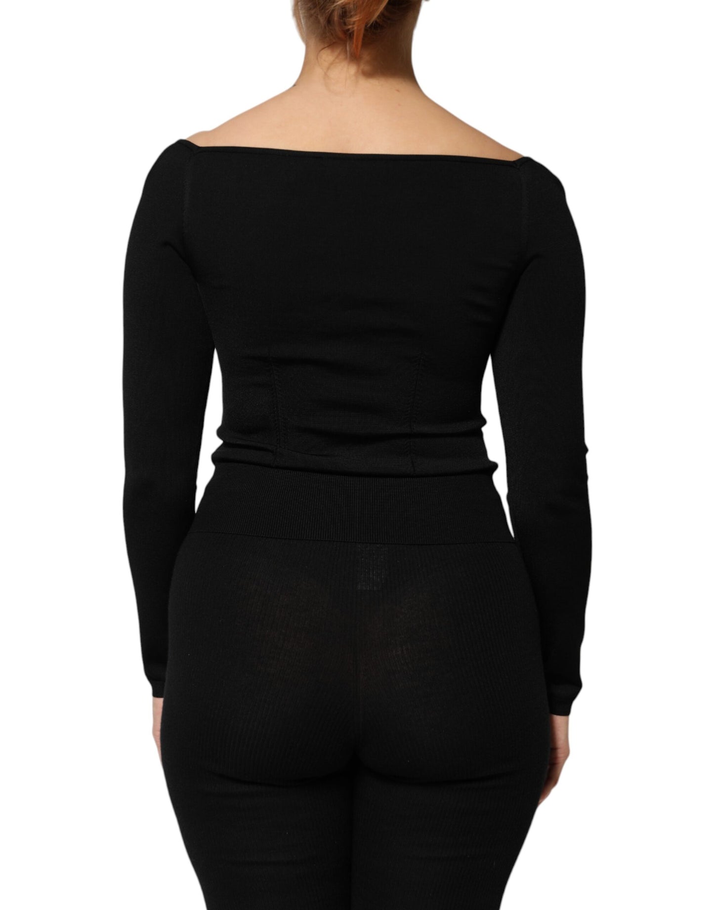 Blusa de manga larga de viscosa negra