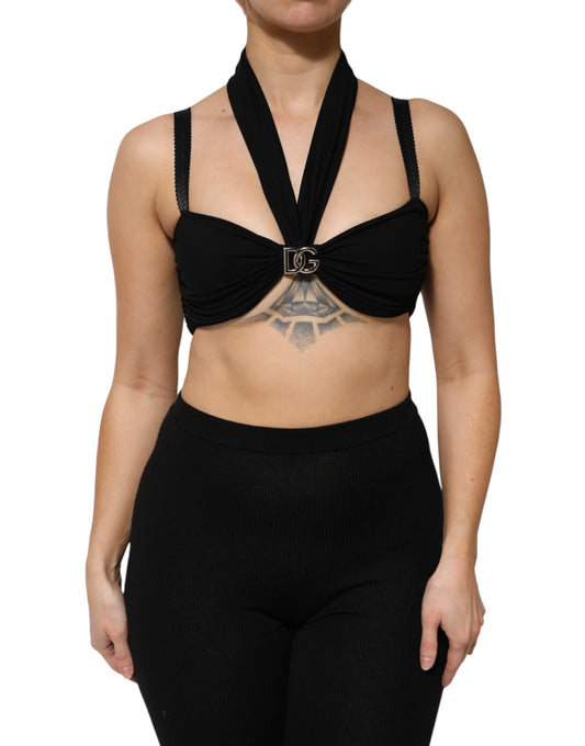 Top tipo bustier de viscosa negro con cuello halter