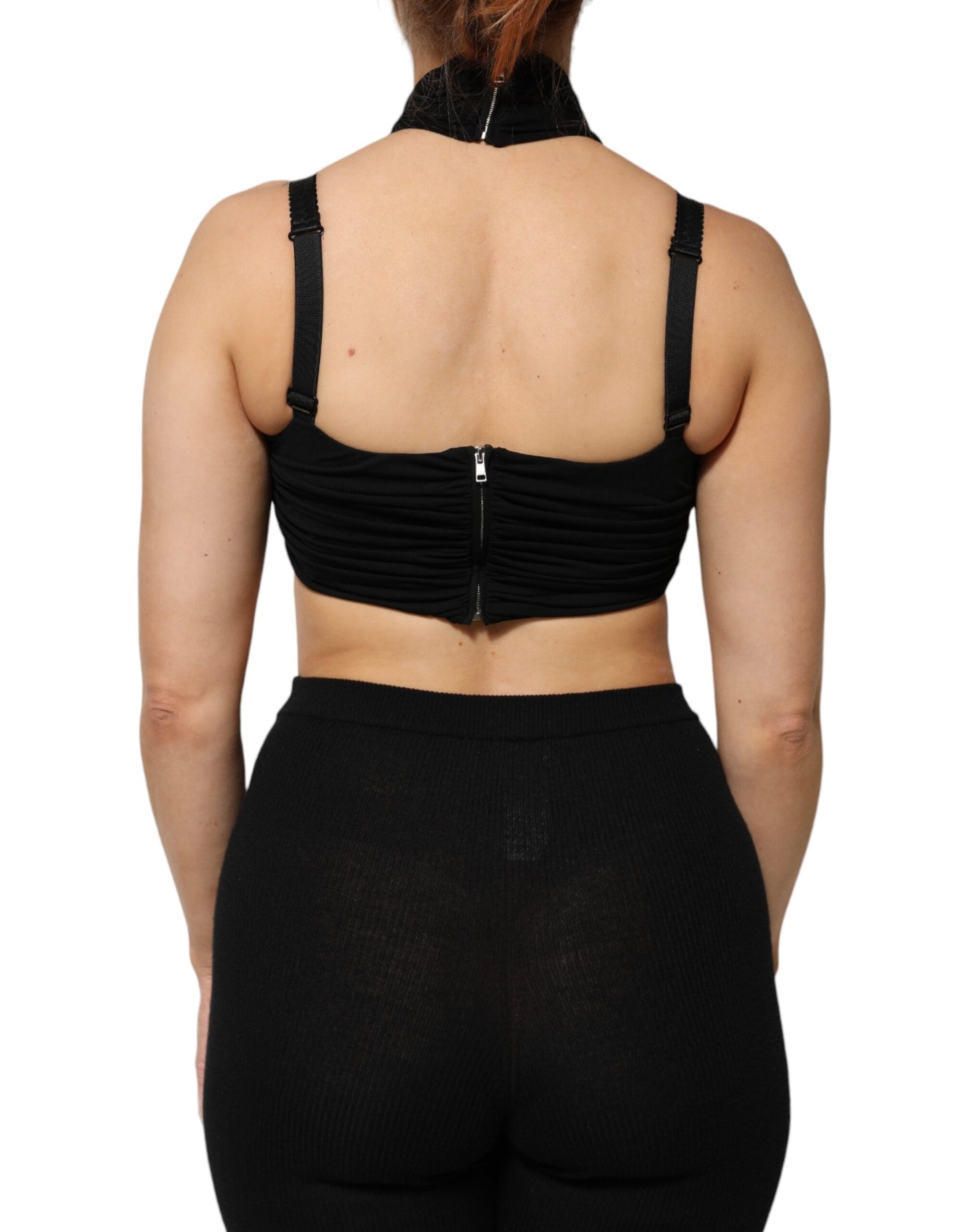 Top tipo bustier de viscosa negro con cuello halter