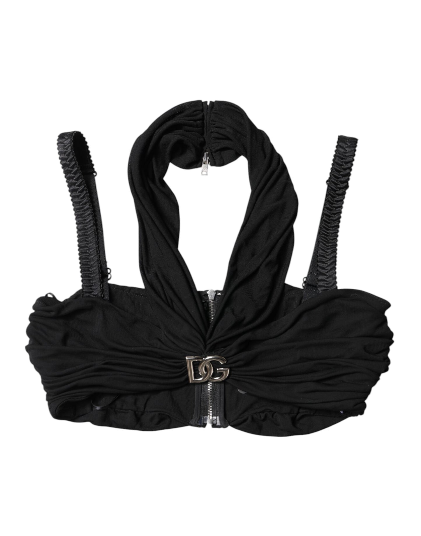 Top tipo bustier de viscosa negro con cuello halter